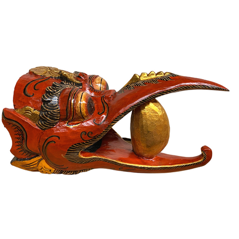 Balinese Garuda Mask Golden Egg Eagle Carved Wood Polychrome Bali Wall Art Red