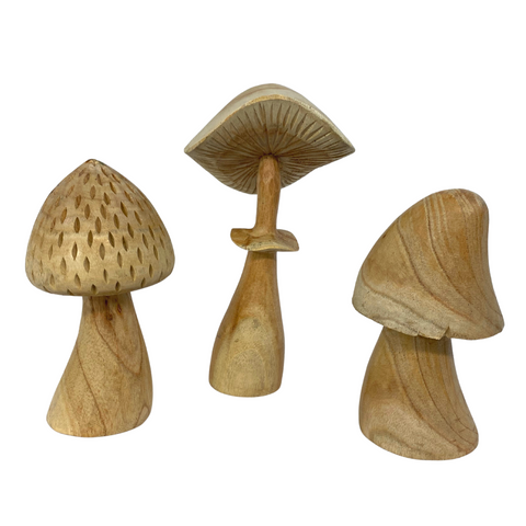 Magic Bali Mushroom Wood Carving set of 3.