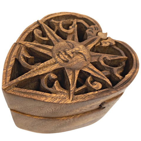 Sun Heart Secret puzzle Box Stash Jewelry Box Trinket Box Hand carved suar wood Bali Art