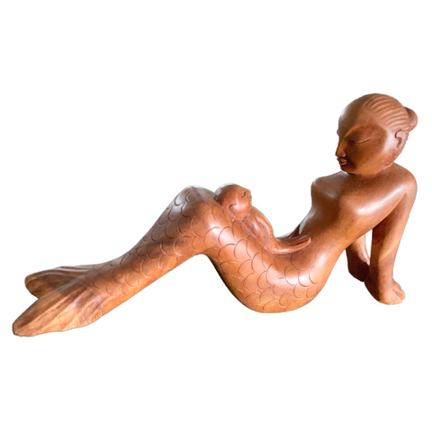 Mermaid Mother & Baby Sculpture Hand Carved wood Statue