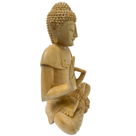 Teaching Buddha statue Dharmachakra Wheel Wood Carving Sculpture Balinese Art