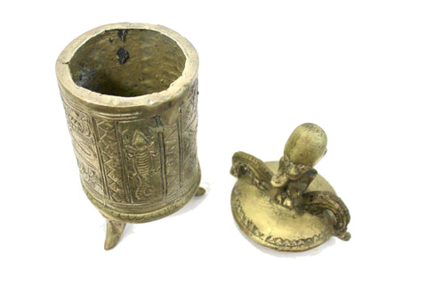 Primitive Betel Nut Lime Container Solid Bronze Sumatra Indonesian 10" - Acadia World Traders