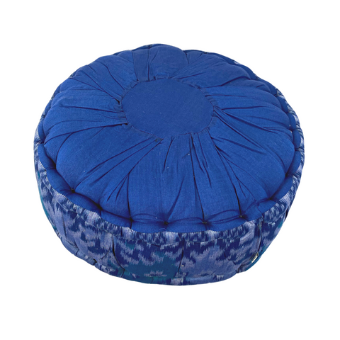 Yoga Meditation Blue Throw Pillow Cushion Zafu Floor cushion kapok fill hand woven Balinese Ikat