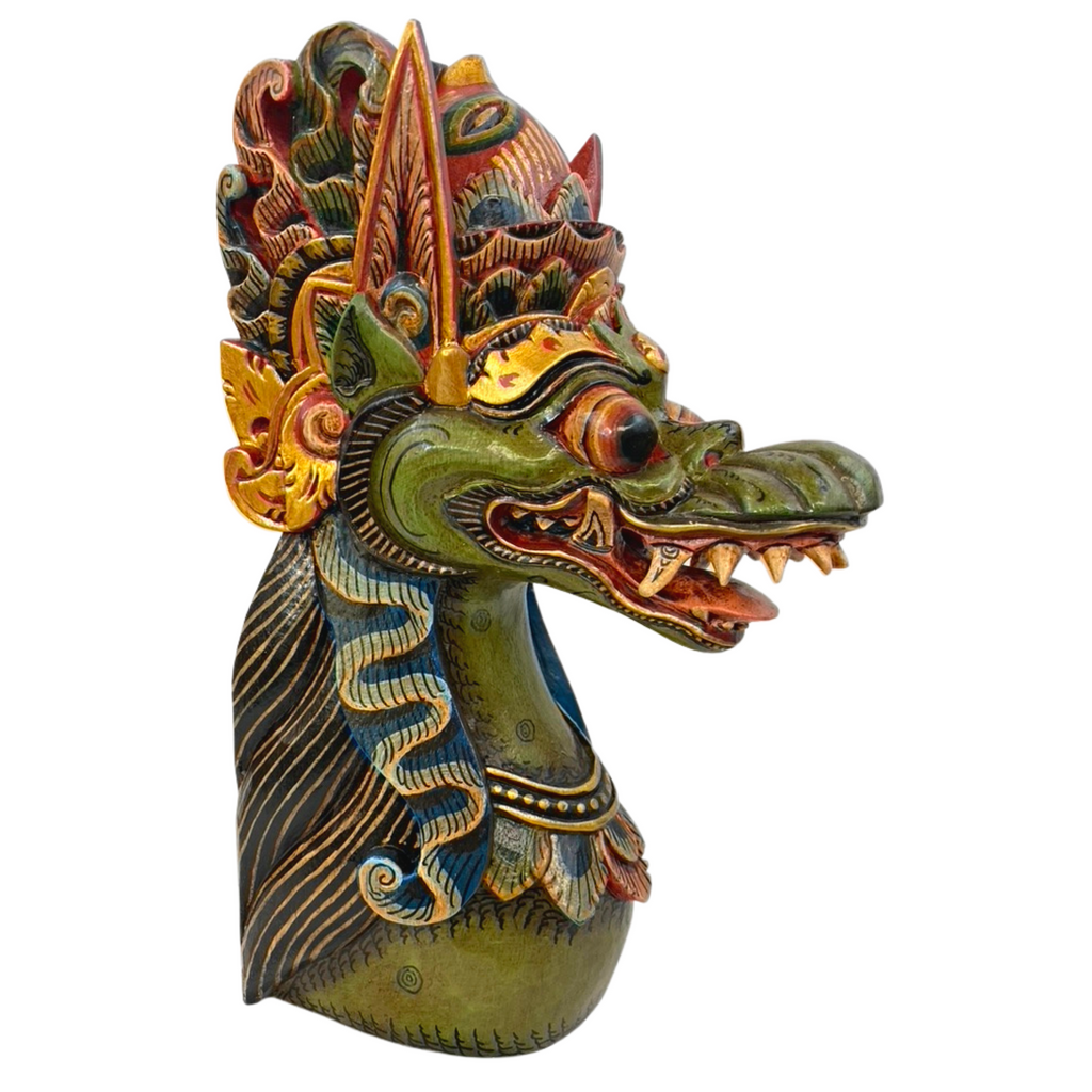 Cosmic Dragon Head Naga Busuki Bust Statue Hand Painted Polychrome Mask Wall art hand carved wood Bali Folk Art