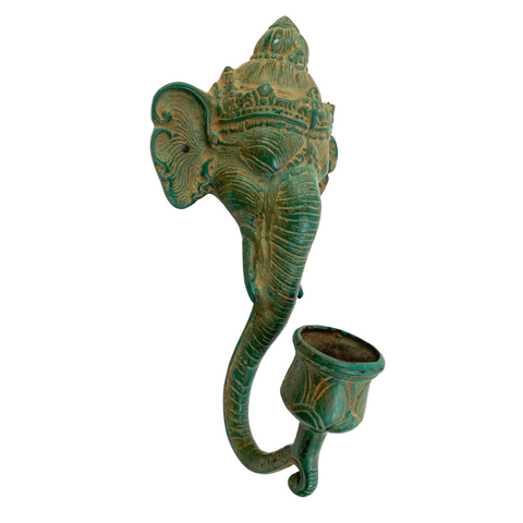 Ganesha Elephant Verdigris Bronze Wall Sconce Candle stick Holder Bali art