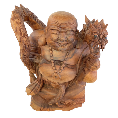 Buddha with Dragon Statue Balinese hand carved wood Sculpture Art