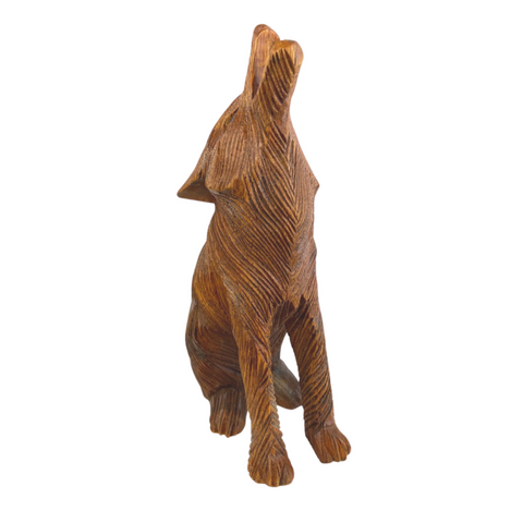 Howling Wolf Pup Statue Sculpture Handmade hand Carved Suar wood Statue Bali art