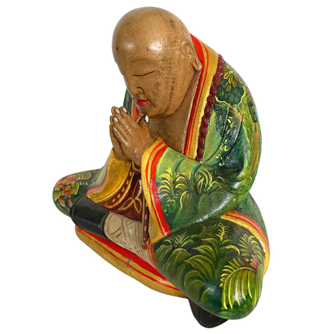 Namaste Zen Buddha Meditating Statue Painted Carved Wood Sculpture Balinese Art