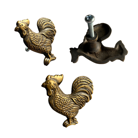 Brass Rooster Chicken Knob Cabinet Pull HOOK Handle Country Farmhouse Decor