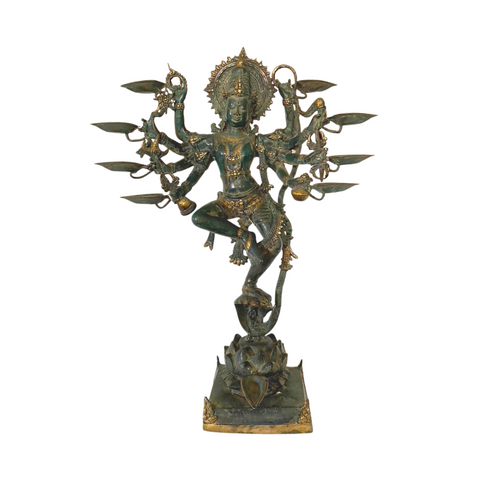 Shiva Nataraja Sculpture Deepam Lamps Handmade Cast Bronze Hindu Art Statue 26"