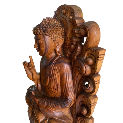 Teaching Buddha Sculpture Vitarka Mudra handmade Wood Carving Statue Bali Art
