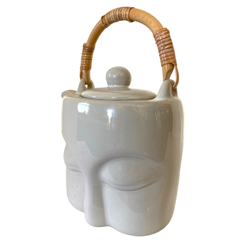 Wise Buddha Eyes Teapot Tea Pot Handmade Ceramic White Glazed Pottery Bali Art