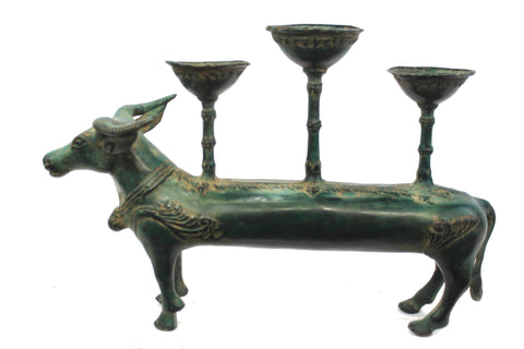 Water Buffalo Candelabra Statue Candle holder Verdigris Bronze Indonesian art - Acadia World Traders