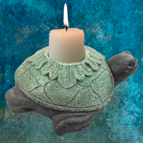 World Turtle Candle holder cone incense burner Garden art cast LAVA STONE Asian yard Decor