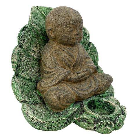 Little Namaste' Buddha Statue Candle holder cone incense holder Shaolin Monk Garden art cast LAVA STONE