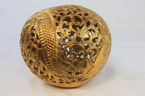 Meditating Buddha & Naga Hand Carved coconut shell Gilded Gold Balinese Folk Art