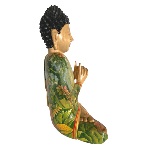 Jungle Buddha Manidhari Mudra Statue Painted Wood Carving Sculpture Bali Art