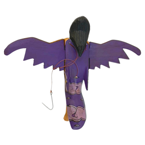Flying Dewi Sri Goddess Mobile Crib Guardian Carved Wood Bali Folk art Purple 8"