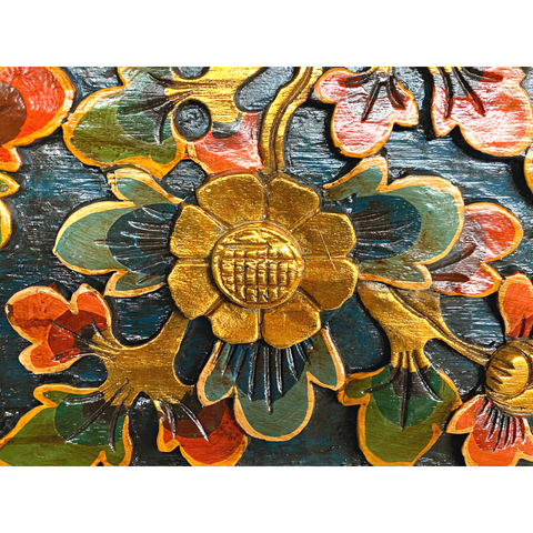 Balinese Lotus architectural Relief Panel Hand carved wood Decor wall Art 39"