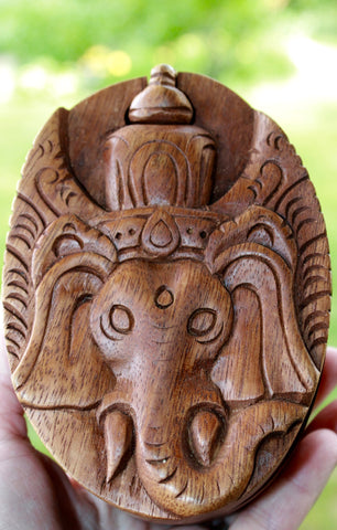 Ganesha Secret Puzzle Box Elephant God Trinket Jewelry Stash Hand carved wood