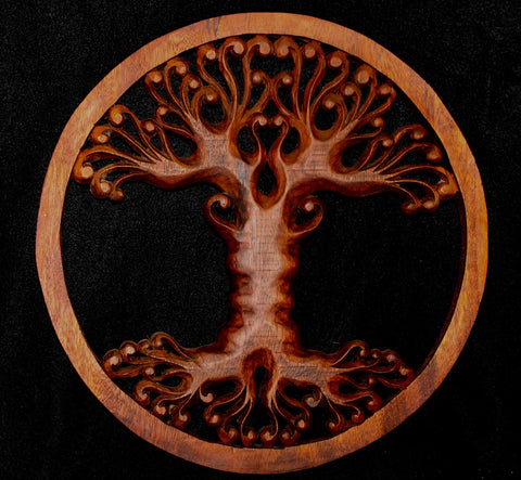 Tree of Life Hand Carved Wood Wall Art Panel - Acadia World Traders