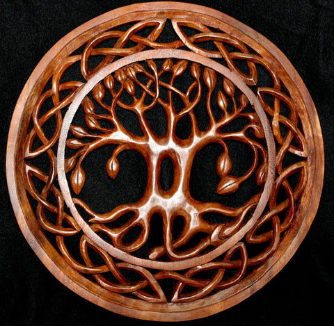 Celtic Knot Tree of Life Hand Carved Wood Wall Art Panel - Acadia World Traders