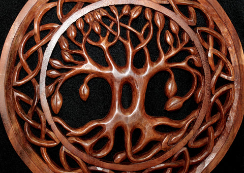 Celtic Knot Tree of Life Hand Carved Wood Wall Art Panel - Acadia World Traders