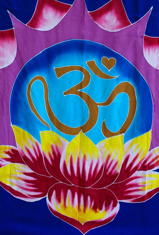 Balinese Batik Garden Flag OM Lotus Mandala Banner Yoga Meditation Wall Decor - Acadia World Traders