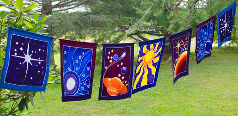 Celestial Sun Moon Star Planet Prayer Flag String Bali Batik Art - Acadia World Traders