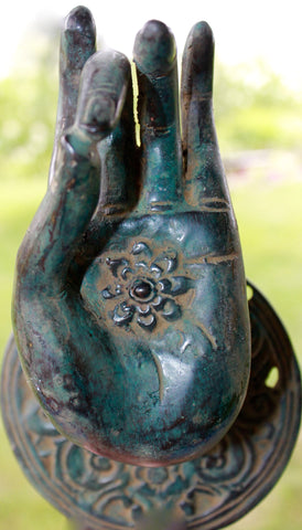 Buddha Hand Mudra Door Handle Knob Cast Green  Bronze Bali Art