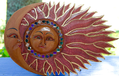 Wind blown SUN & Moon Sunburst Celestial Mosaic Wall plaque - Acadia World Traders