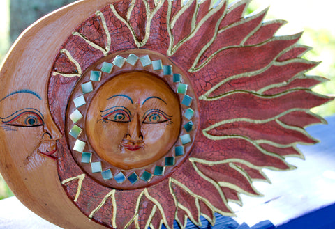 Wind blown SUN & Moon Sunburst Celestial Mosaic Wall plaque - Acadia World Traders