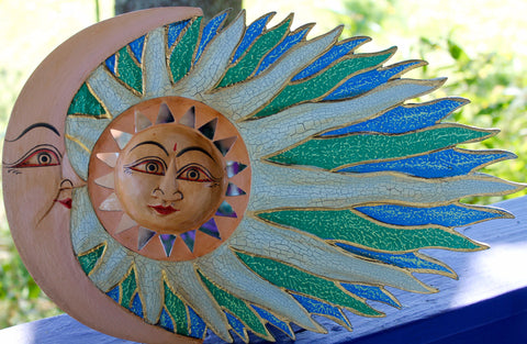 Wind blown SUN & Moon Sunburst Celestial Mosaic Wall plaque