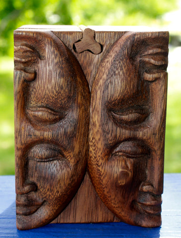 Celestial Moon Phase Secret Puzzle Trinket Box Hand Carved Wood Bali art