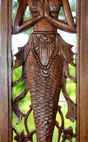 Nyi Blorong Mermaid Panel hand carved Balinese wood - Acadia World Traders
