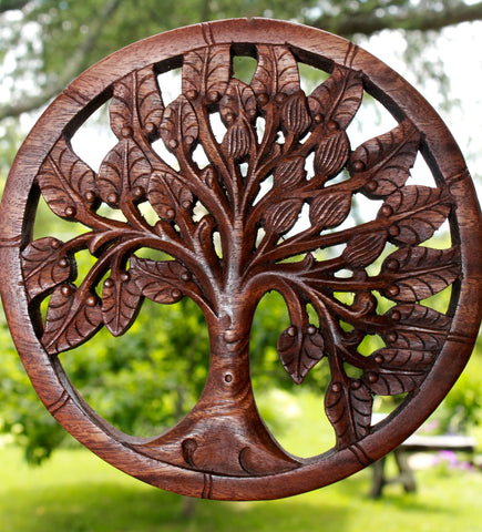 Tree of life Wall Art Plaque Panel Hand Carved wood - Acadia World Traders