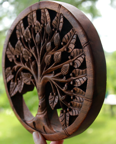 Tree of life Wall Art Plaque Panel Hand Carved wood - Acadia World Traders
