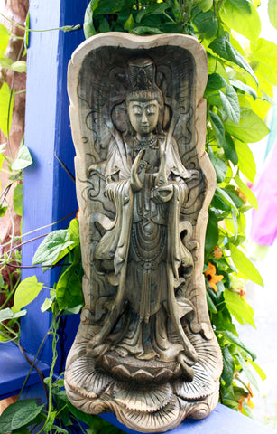 Kwan Yin Bodhisattva Of Mercy Balinese Hand Carved Wood Statue - Acadia World Traders