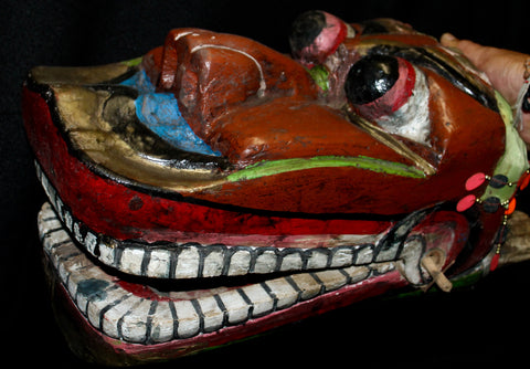 Vintage Javanese Barongsai Lion Dance Mask Polychrome Carved Wood Indonesian - Acadia World Traders