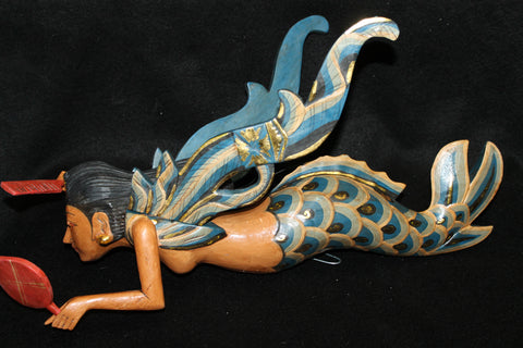 Winged Mermaid Goddess Mobile Carved Wood Bali Art - Acadia World Traders