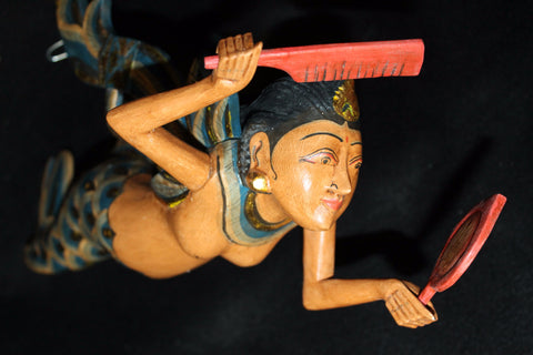Winged Mermaid Goddess Mobile Carved Wood Bali Art - Acadia World Traders