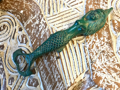 Mermaid Sea Maid Bronze Bottle Opener Verdigris