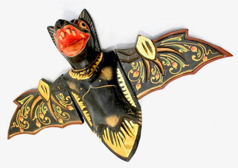 flying Black Bat Mobile Balinese Spirit Chaser hand carved wood Bali Art