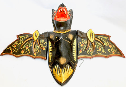 flying Black Bat Mobile Balinese Spirit Chaser hand carved wood Bali Art - Acadia World Traders