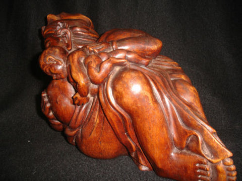 Fine Old Balinese Sculpture Father & Child Ubud Bali Art wood carving statue - Acadia World Traders