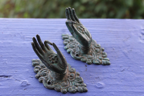 Buddha Abhaya Mudra Handle Knob Hook Verdigris Bronze - Acadia World Traders