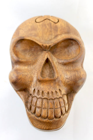 Skull Skeleton Secret Puzzle Trinket Box Hand Carved Wood handmade Bali art - Acadia World Traders