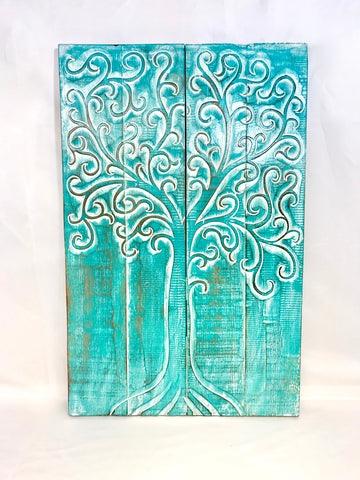 Tree of Life Wall Art Sculpture Distressed Turquoise - Acadia World Traders