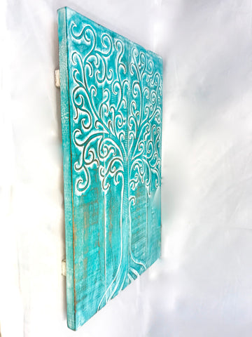 Tree of Life Wall Art Sculpture Distressed Turquoise - Acadia World Traders