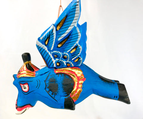 Balinese Winged flying Blue Elephant mobile Spirit Chaser  9"